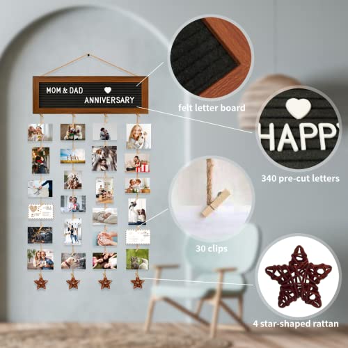 CJIAWYS Picture Frames Collage Wall Decor Photo Collage Frame Hanging Photo Display, Felt Letter Board with 340 Letters and 30 Clips, Unique Rustic DIY Photo Frames for Family Best Friends