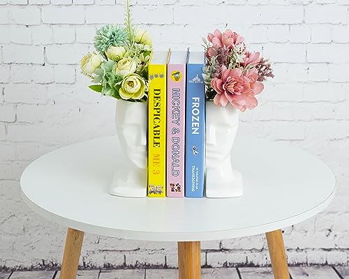 BOIHEGU Black Decorative Bookends, 7 inch Ceramic Multi Face Decorative Flower Vase(Set of 2) Modern Black Accent Decorative Bookends Gifts for Shelves