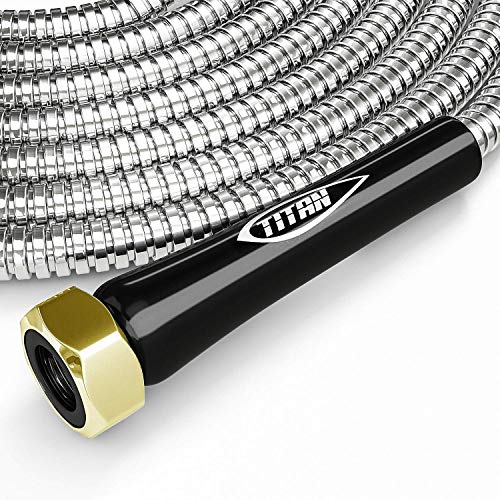 TITAN Garden Hose 9FT - 304 Stainless Steel Metal Water Hose, Flexible, Kink-Free, Lightweight, Durable, Crush Resistant Fittings, Easy to Coil, 500 PSI