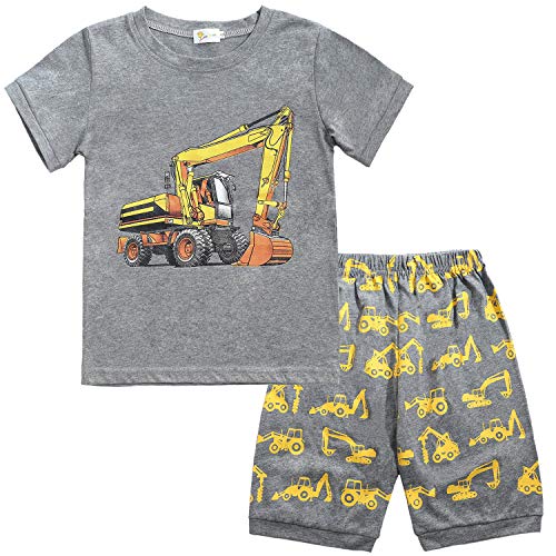 Little Hand 4 Piece Pajamas for Boys Digger Pajama Excavator Pjs Summer Toddler Truck Short Sets 6-7 Years