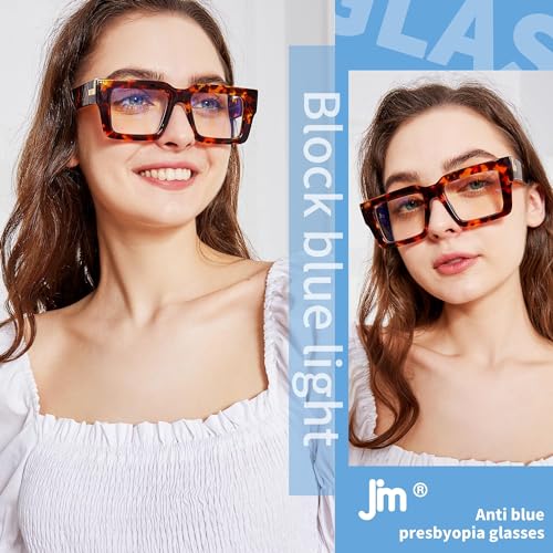 JM 3 Pack Oprah Style Reading Glasses for Women Men, Fashion Square Blue Light Blocking Readers +0.0