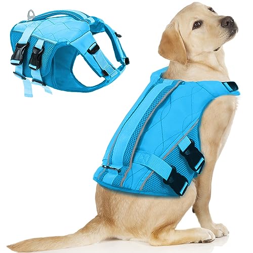 ASENKU Dog Life Jacket with Rescue Handle, Dog Life Vest for Swimming Boating with High Flotation, Ripstop Lightweight Pet Life Preserver with Reflective Stripes for Small Medium Large Dogs