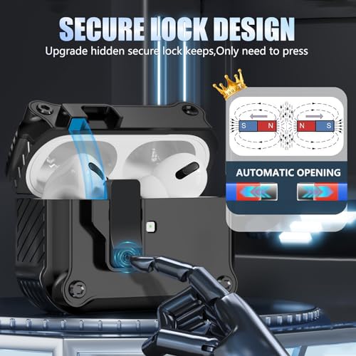 Pohgelan Compatible with AirPods Pro 2nd/1st Generation Case Cover,Automatic Snap Switch Secure for iPod Pro Charging Case (USB-C/Lightning Cable) (2023/2022/2019)