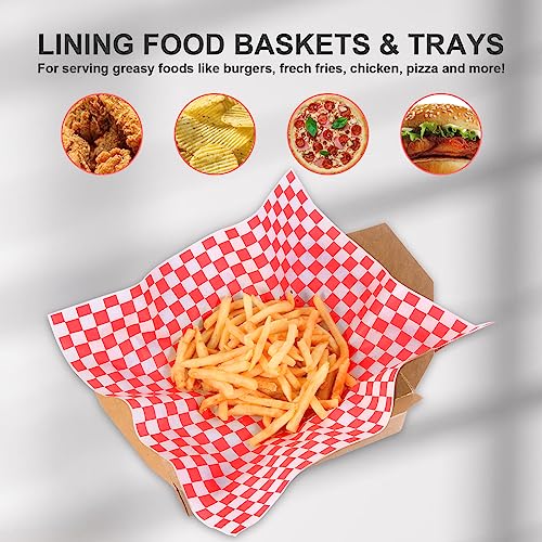 JIRNGLA 100pcs Deli Paper Sheets 12x12"", Premium Food Basket Liners, Grease Resistant Wax Paper Sheets for Food, Classic Checkered Sandwich Wrapping Paper (Black & White Checkered)