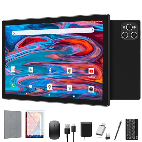 Android Tablet 2024 Newest Tablet 10 inch, Android 13 Tablet with Keyboard,128GB ROM 16GB RAM TF1TB Expand,Octa-Core Tablet with 5GWiFi,1080FHD,13MP+8MPCamera,Bluetooth5.0,GPS,Mouse,Case,Black