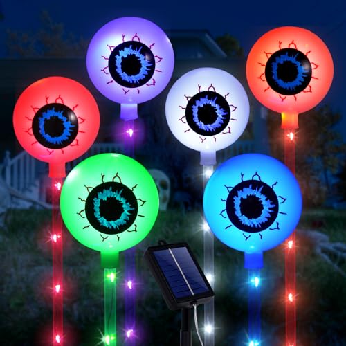 6 Pack Solar Halloween Lights,Eyeball Garden Stake Lights Outdoor Halloween Decorations,8 Modes Waterproof Pathway Lights for Yard Lawn Patio Walkway Party Decor (Purple)