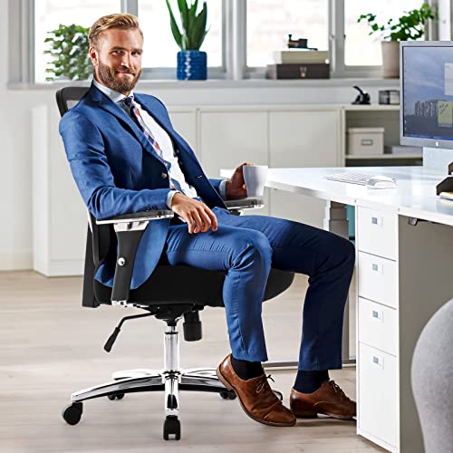 COLAMY Big and Tall Office Chair 500lbs, Heavy Duty Ergonomic Mesh Chair, Computer Executive Desk Chair with Wide Thick Seat, 4D Armrests, Adjustable Lumbar Support and Tilt-Black