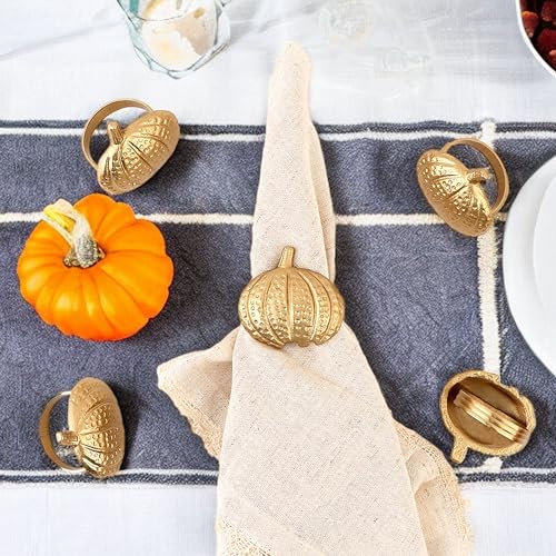 Napkin Rings Set of 12 Rustic Metal Napkin Rings Boho Leaf Glass Bead Farmhouse Spring Fall Napkin Ring Holder for Family Dining Banquet Wedding Christmas Easter Holiday Table Décor - Golden