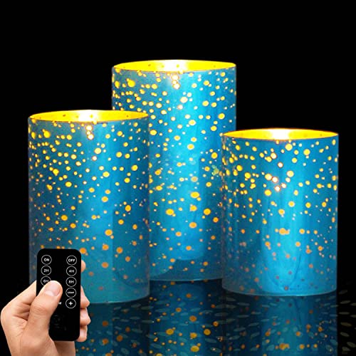 LIVILLA Silver Glass Flameless Candles with Remote & Timer, Led Flameless Candles, Battery Operated Flameless Pillar Glass Candles