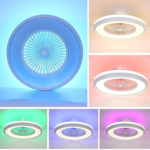 HUMHOLD 24" Low Profile Ceiling Fan with RGB Lights, Bladeless Ceiling Fan with Remote/APP/Voice Control, 6 Speeds Flush Mount Smart Ceiling Fan for Kids Bedroom/Kitchen/Dining Room
