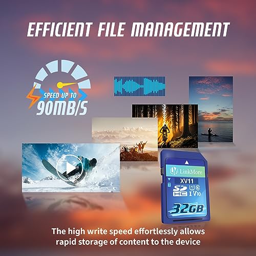 LinkMore XV11 SDHC Card 32GB Compatible with Camera, PC, UHS-I, U1, V10, Class 10, Read Speed Up to 96 MB/s, Write Speed Up to 25MB/s