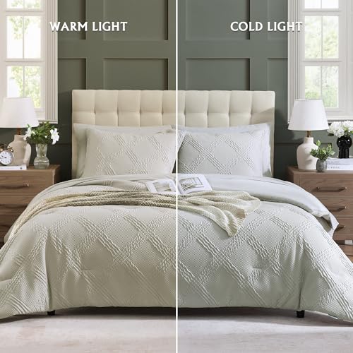Geniospin Twin Comforter Set, Bed in A Bag 5-Pieces, Beige Textured All Season Comfortable Bedding Sets with Comforter, Sheet, Pillowcase & Sham (Beige, 66"x86")