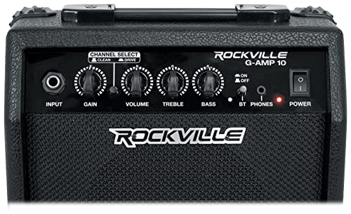 Rockville G-AMP 10W Guitar Amplifier with Bluetooth, Clean/Distortion Modes, 6" Speaker, 2-Band EQ, Headphone Out, for Practice and Small Gigs