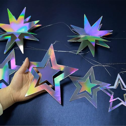 Cheerland Star Party Decoration Iridescent Party Supplies Holographic Twinkle Little Stars Garlands Hanging Euphoria Party Decorations Backdrop for Birthday Bachelorette Ramadan EID Graduation Disco