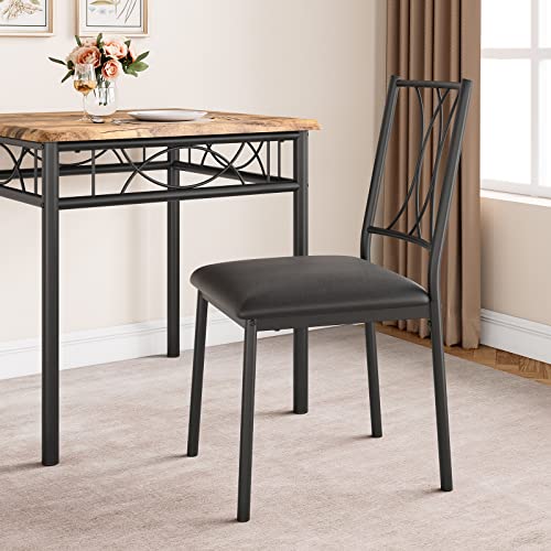 Amyove 3 Piece Kitchen Table Set, Dining Table and Chairs for 2, Metal and Wood Square Dining Room Table Set with 2 Upholstered Chairs, Kitchen Table Set for Small Space, Apartment, Rustic Brown