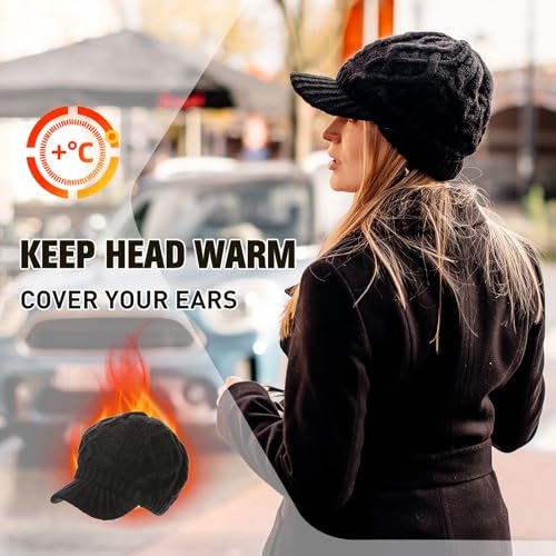 Comhats Womens Winter Newsboy Beanies Hats with Brim Knitted Visor Crochet Caps Wool Bill Warm Ski Casual Stocking Gift Beige