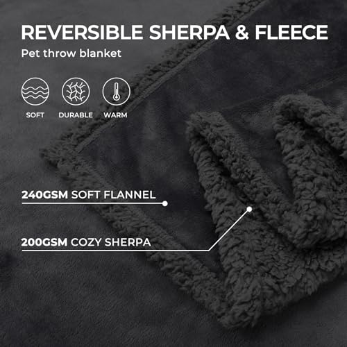 Waterproof Pet Blanket, Liquid Pee Proof Dog Blanket for Sofa Bed Couch, Reversible Sherpa Fleece Furniture Protector Cover for Small Medium Large Dogs Cats, Black Small(40" x 28")