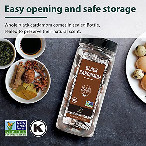 Soeos Black Cardamom 6 Ounces, NON GMO Verified, Kosher, Asian and India Cooking Spice, Smoky Flavor, Freshly Dried Cardamom, Cardamom Seeds, Cardamom Pods for Cooking, Whole Kali Elaichi, 6oz.