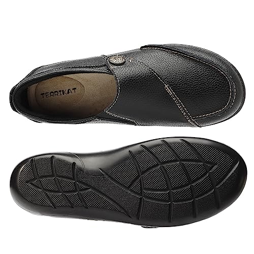 TERRIKAT Women's Classic Casual Brown Leather Loafers Cute Moc Toe Slip On Comfort Walking Flats Lightweight Work Shoes 6.5 M US 1202-Hz6.5
