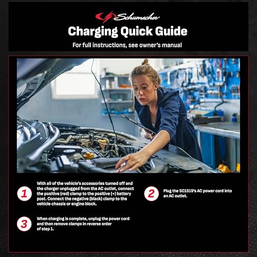 Schumacher Electric Battery Charger and Maintainer, 3-in-1, SC1319 - Fully Automatic, 1.5 Amp, 6 Volt and 12 Volt for Car, Power Sport and Marine Batteries
