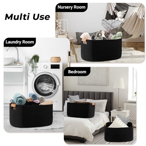 anpinera Extra Large Blanket Storage Basket 25.20’’x16.14’’x16.14’’, Large Rectangle Blanket Basket for Living Room, Woven Rope Storage Organizer Laundry Baskets Bin, White/Pink