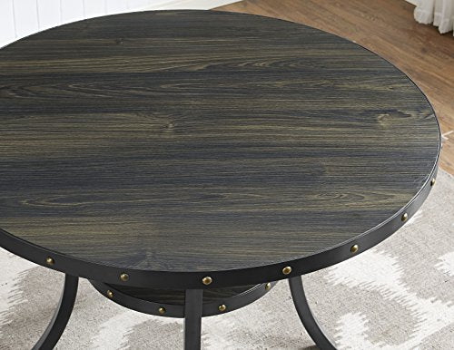 Roundhill Furniture Collection Biony Espresso Wood Dining Set with Blue Fabric Nailhead Chairs,