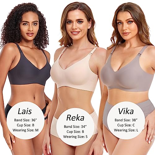 Vinfact Smooth Nursing Bras for Breastfeeding Seamless Maternity Bras for Pregnancy Wireless Bralette with Extra Bra Extender - Small, Beige