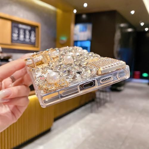iFiLOVE for Samsung Galaxy S24 Bling Case, Girls Women 3D Luxury Sparkle Glitter Diamond Crystal Rhinestone Pumpkin Car Charm Pendant Protective Case Cover (Champagne)