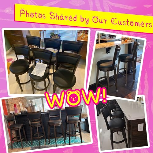 Larksperal 24" Counter Height Barstools Set of 2 - High Back Swivel Bar Stools with Black Faux Leather Upholstered Seat & Solid Wood Footrest, Counter Bar Stool for Kitchen Island & Pub