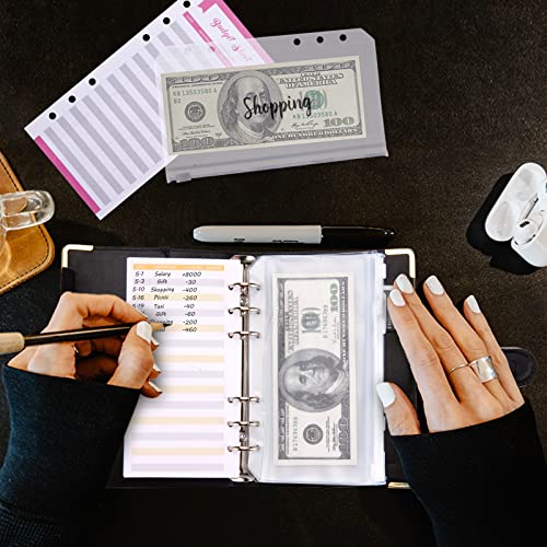 Budget Binder, A6 Marble PU Leather Binder, Money Organizer Cash Envelopes Budget Planner with 8 Zipper Cash Envelopes, 12 Expense Budget Sheets & 2 Letter Label Sticker for Budgeting, Saving Money