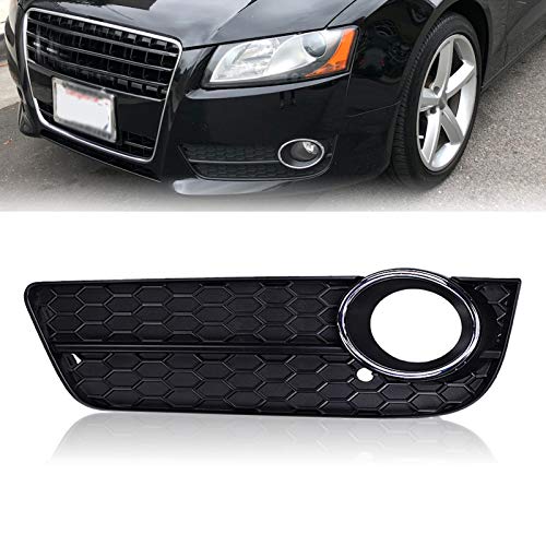 runmade Left ABS Plastic Front Lower Bumper Fog Light Grill Honeycomb Grilles W/Chrome Cover Driver Side Compatible with Audi A5 2008-2011