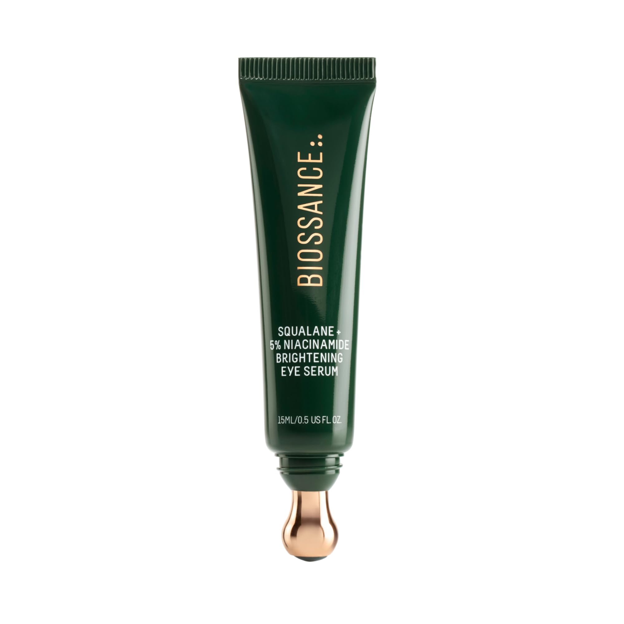 Biossance Squalane + 5% Niacinamide Eye Serum – Brightening & Depuffing Treatment for Dark Circles – Vitamin C & Caffeine Formula – Stainless Steel Rollerball for Soothing Massage – For All Skin Types