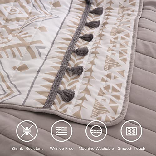 HORIMOTE HOME Boho Style Beige Twin Quilt Set with Tassle, Soft and Lightweight Bedspread for All Season, Twin Size Bed Coverlet with 1 Matching Pillow Sham (2 Pieces)
