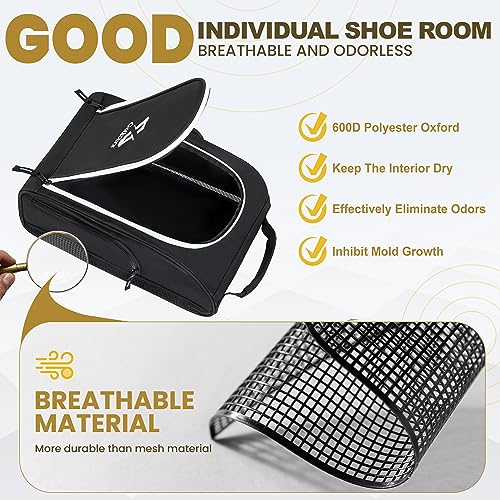 Golkcurx Golf Shoe Bag for Travel Zippered Sport Shoe Carrier Bags with Side Accessory Pockets for Socks, Tees, Golf Balls(Black)