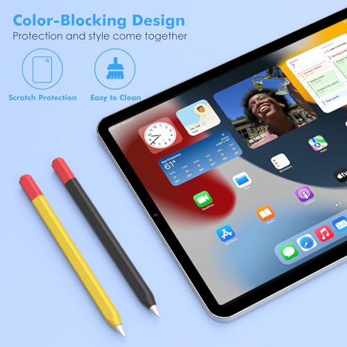 MoKo Pencil Case Compatible with Apple Pencil (USB-C), 2 Pack Silicone Apple Pencil USB C Sleeve Cover, Protective Skin Cover Holder Grip Sleeve, Support Magnetic Attachment, Black-Red+Orange-Red