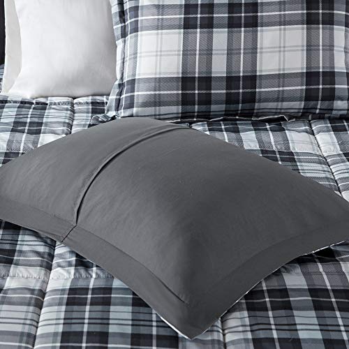 Madison Park Essentials Parkston Plaid Comforter, Matching Sham, 3M Scotchguard Stain Release Cover, Hypoallergenic All Season Bedding-Set, Twin/TwinXL, Black, 2 Piece