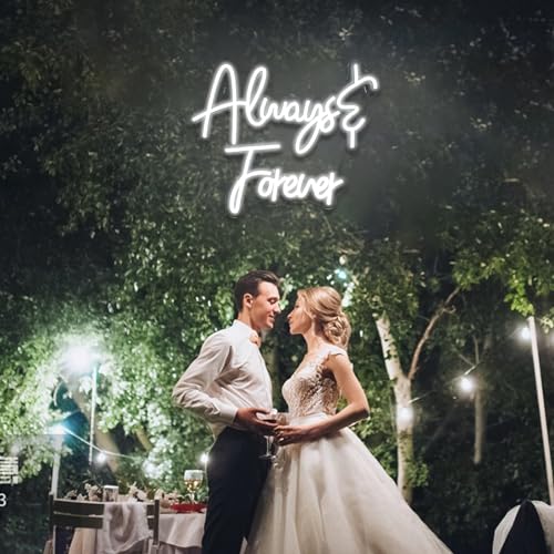 ineonlife Always Forever Neon Sign White Letter LED Neon Lights for Bedroom Wall Decor Words USB Powered Neon Signs for Room Living Room Bar Club Hotel Party Wedding Engagement Wall Hanging Decoration
