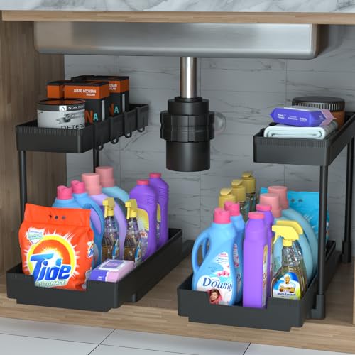 petisal Under Sink Organizer -2 PACK|Pull Out Bathroom Organizer|2 Tier Slide Out Bathroom/Kitchen Organiers and Storage. (L-Shape 2PACK)