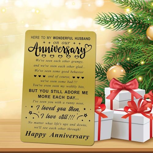 ENGZHI Husband Anniversary Card from Wife, Mens Wedding Anniversary Card Gifts for Him, Copper Wallet Card