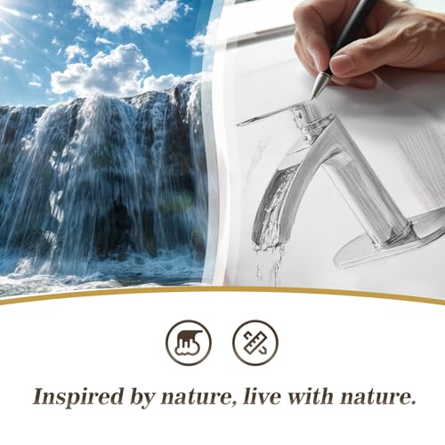 Phiestina Single Handle Waterfall Faucet for Bathroom Sink in Brushed Gold Finish, with 6-Inch Deck Plate,Metal Pop Up Drain Assembly & CUPC Water Supply Lines,NS-SF01-BG