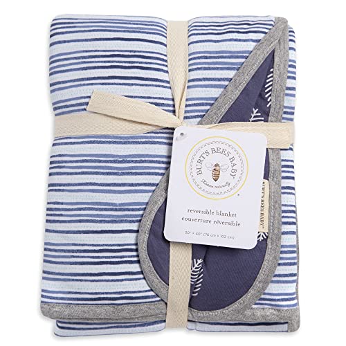 Burts Bees Baby Infant Reversible Blankets 100% Organic Cotton GOTS Certified - A-Bee-C Prints with Quilting Pattern Soft Nursery Blanket with 100% Polyester Fill for Size 30 x 40 Inch