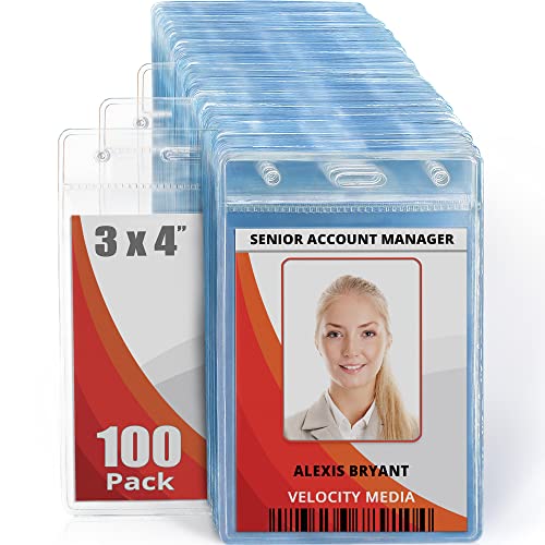 Mifflin-USA Plastic Vertical Card Holder (3x4 Inch, Clear, Bulk 100 Pack) Quick Load No Zipper Name ID Badge