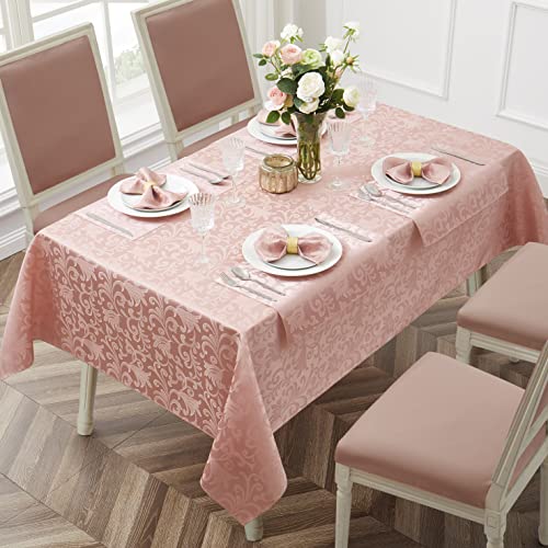HommxJF Scroll Damask Jacquard Square Coral Gold Tablecloth 52"X52",Wipeable Table Cover for Dining Table, Buffet Parties and Camping
