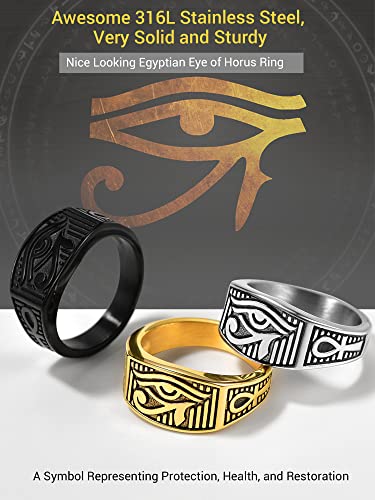 Eye of Horus Ring Egyptian Jewelry Cool Black Ankh Rings for Men Trendy Size 7