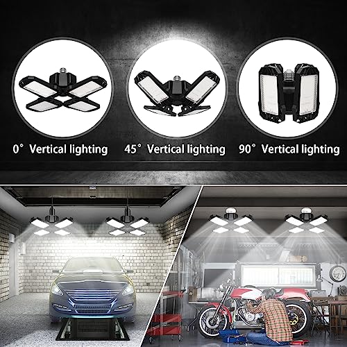 LED Garage Light, 150W 15000LM 6500K LED Shop Lights, Garage Lights Ceiling Led with 4 Deformable Panels, Screw in E26/E27 Socket LED Bulbs for Warehouse, Basement, Attic, Barn, High Bay Lighting
