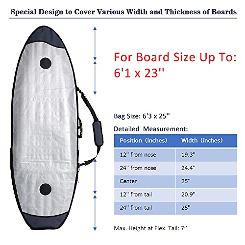 Abahub Premium 6'0 x 22 Surfboard Travel Bag, Foam Padded Surf Board Cover, Shortboard Carrying Bags for Surfing, Outdoor, Airplane, Car, Truck, DarkBlue…