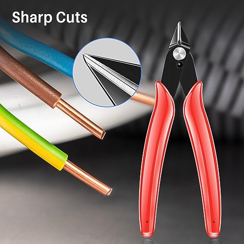 NICE-POWER 5 Inch Wire Cutter, Zip Tie Cutters Micro Flush Cutter Precision Wire Clippers Hobby Snips Small Side Cutting Pliers for cutting small wires, models, jewelry making,Floral Art,3d Print(Red)