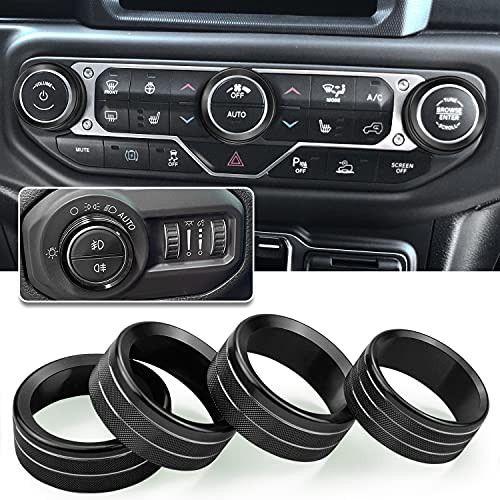 Air Conditioner Headlight Switch Knob Cover Trim for Jeep Wrangler JL JLU 2018 2019 2020 2021 Gladiator JT 2020 Aminum Alloy AC Button Trims (Black, 4PCS)