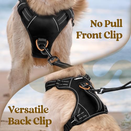 rabbitgoo Dog Harness Small Sized Dog, No Pull Pet Harness with Soft Padded Handle, Adjustable Reflective Vest with 3 Buckles, Easy Walking Harness with 2 Leash Clips, Black, S