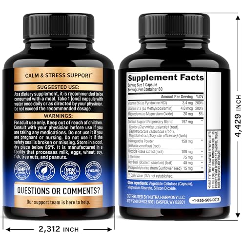 Cortisol Supplement for Women - Holy Basil | Ashwagandha | Rhodiola | L-Theanine - Plant-Based Hormone Balance - Mood, Focus & Sleep Support - Made in USA - Vegan, Non-GMO - Pack of 2, 4 Month Supply